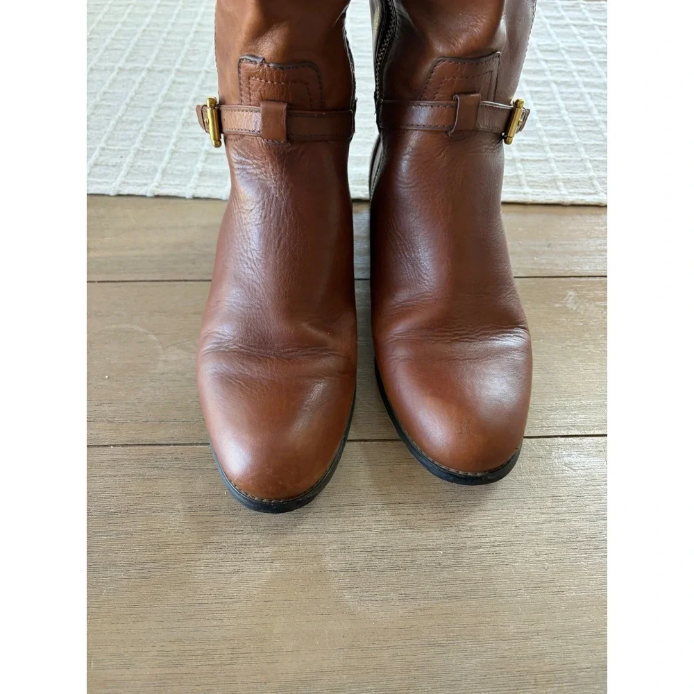 Coach Micha Knee-High Riding Boot chestnut brown gold hardware size 10